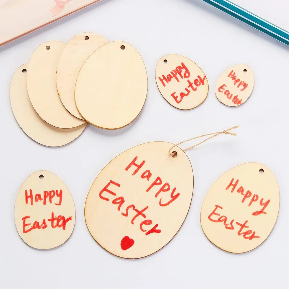 10/25/50Pcs Easter Egg Shape Wood Slices DIY Graffiti Painting Hanging Pendants Handcraft Wooden Ornament Easter Home Decor