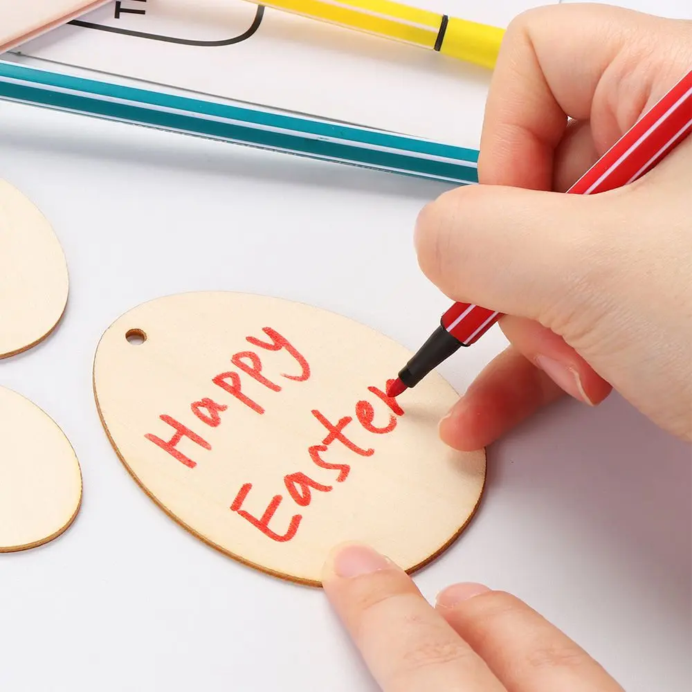 10/25/50Pcs Easter Egg Shape Wood Slices DIY Graffiti Painting Hanging Pendants Handcraft Wooden Ornament Easter Home Decor