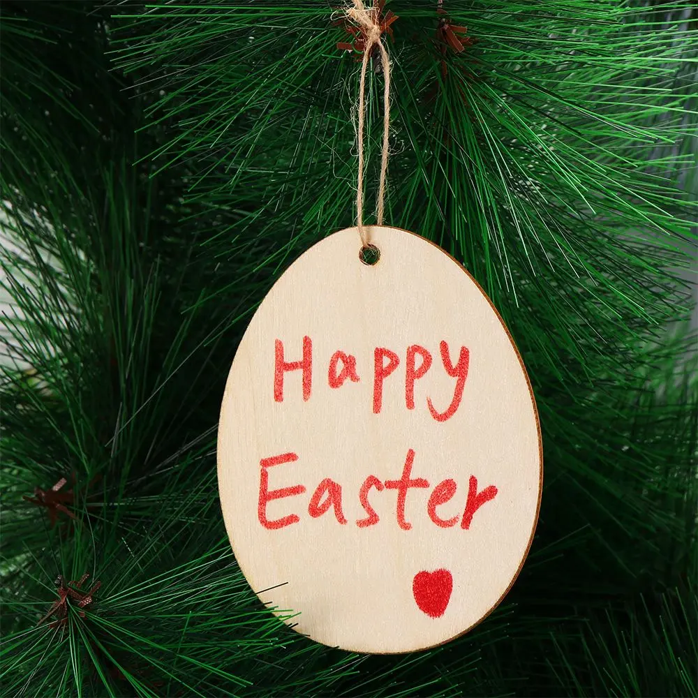 10/25/50Pcs Easter Egg Shape Wood Slices DIY Graffiti Painting Hanging Pendants Handcraft Wooden Ornament Easter Home Decor