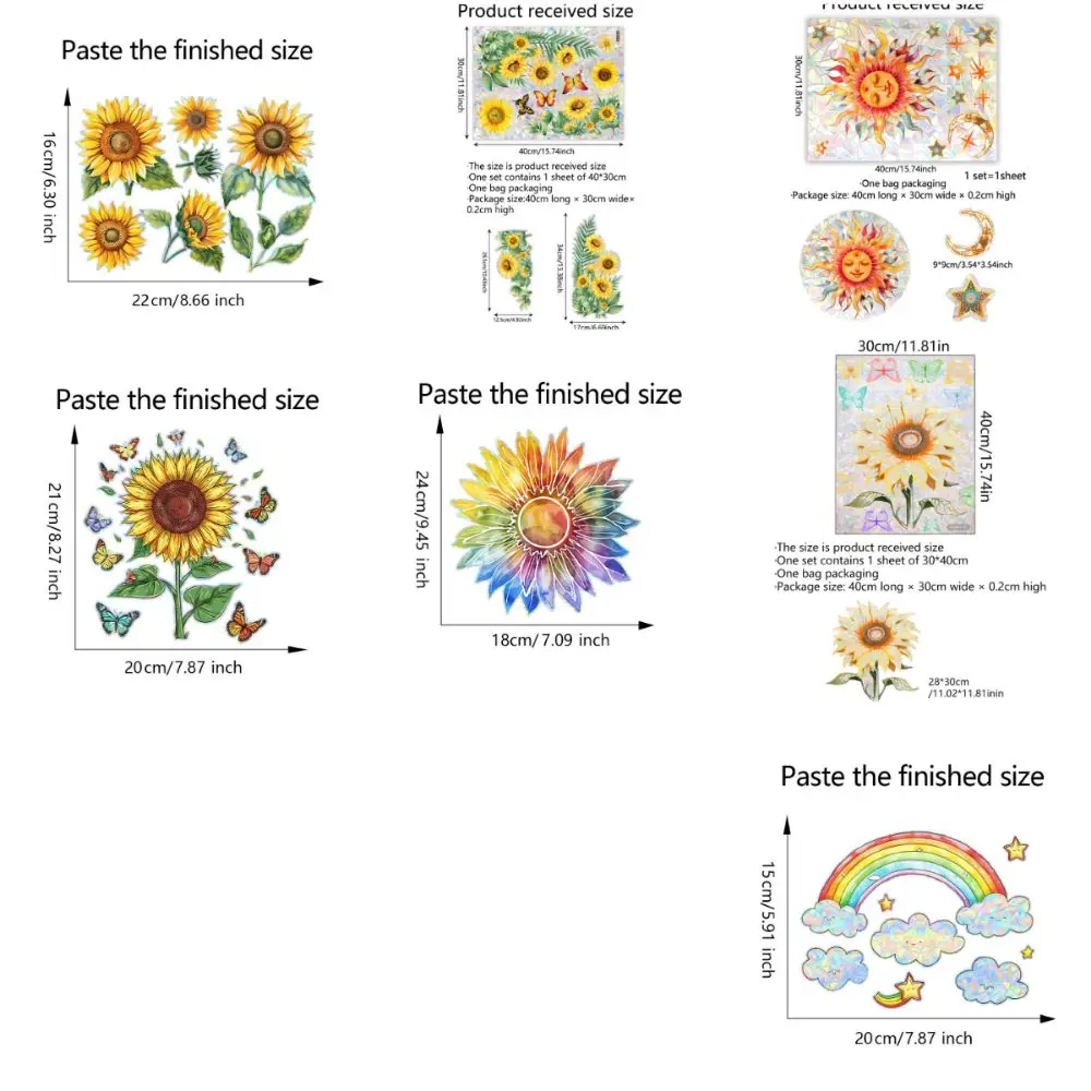 Colorful Sun Catcher Window Stickers Floral Butterfly Rainbow Prisms Sun Flower Decals PVC Waterproof Glass Static Sticker