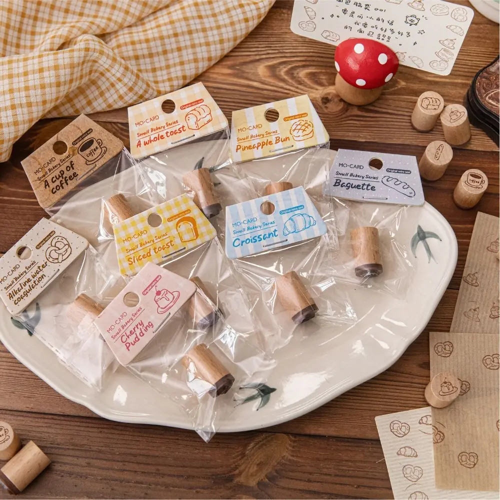 Cute Vintage Coffee Bread Stamp Rubber Bottle Shape Wooden Stamp Scrapbooking Seal DIY Decor