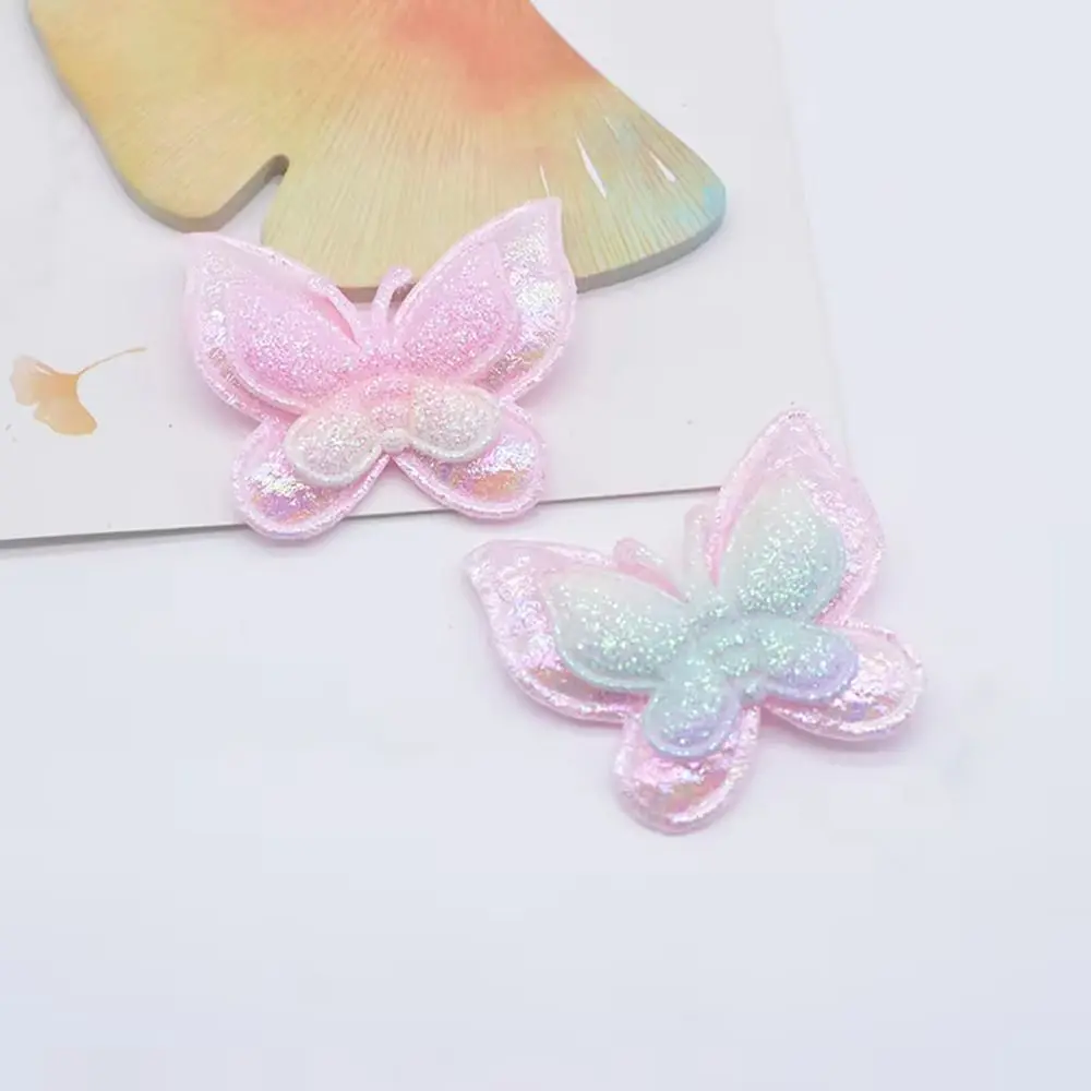 20Pcs Sew On Mesh Glitter Butterfly Patches 40x35mm DIY Padded Applliques Handmade Double Layers Clothes Patches