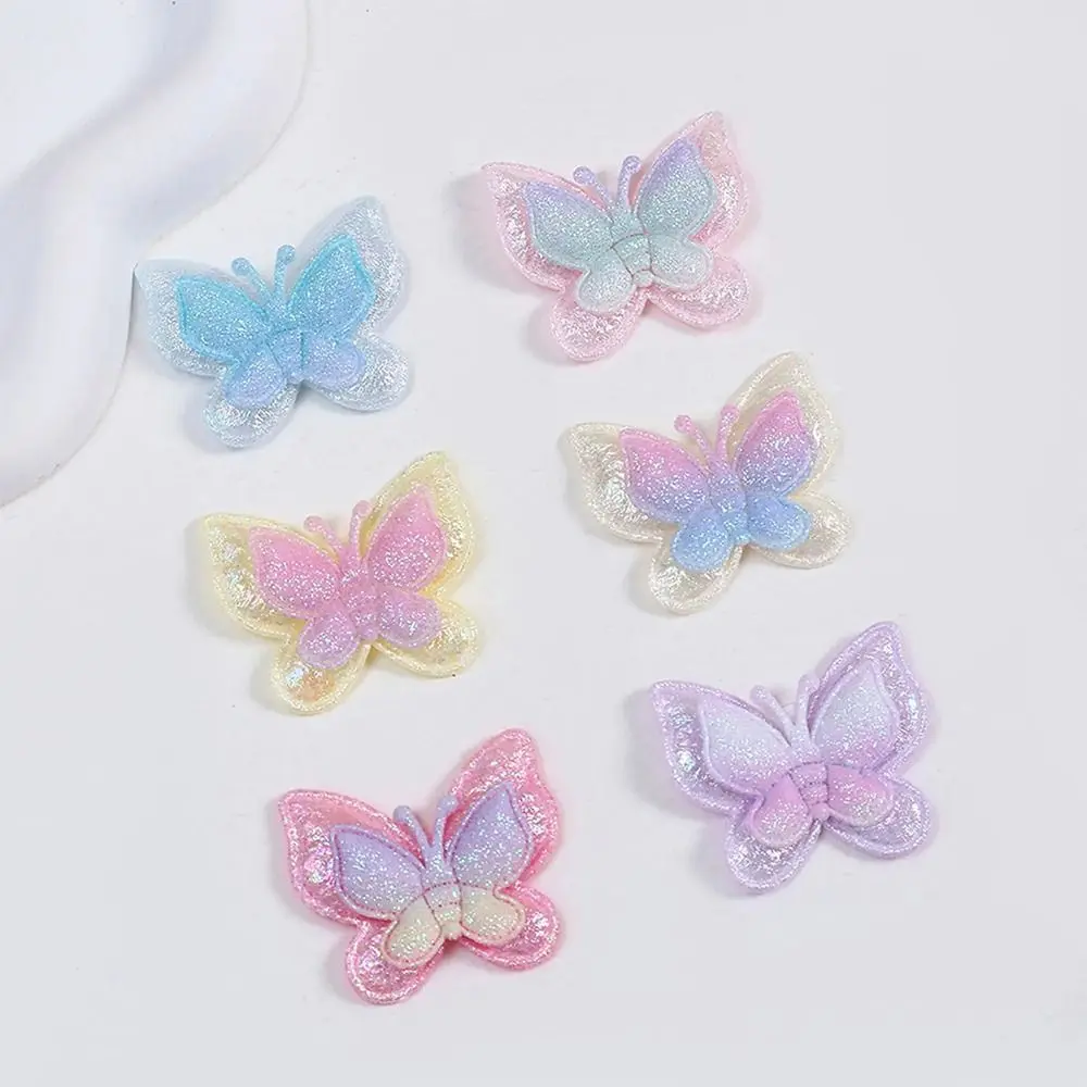 20Pcs Sew On Mesh Glitter Butterfly Patches 40x35mm DIY Padded Applliques Handmade Double Layers Clothes Patches