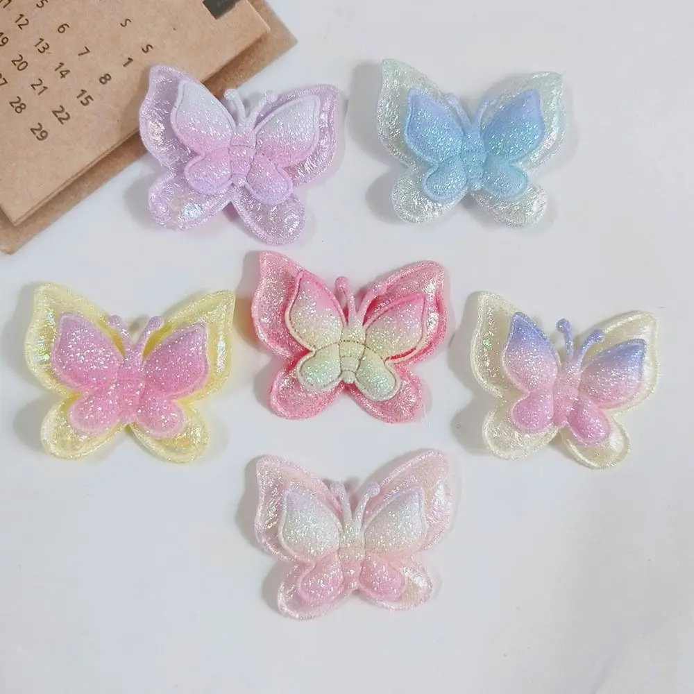 20Pcs Sew On Mesh Glitter Butterfly Patches 40x35mm DIY Padded Applliques Handmade Double Layers Clothes Patches