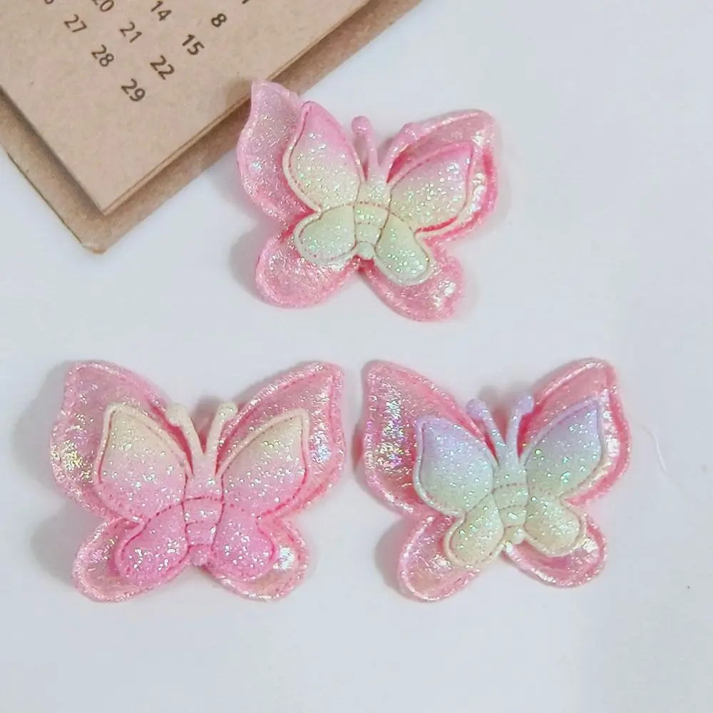 20Pcs Sew On Mesh Glitter Butterfly Patches 40x35mm DIY Padded Applliques Handmade Double Layers Clothes Patches