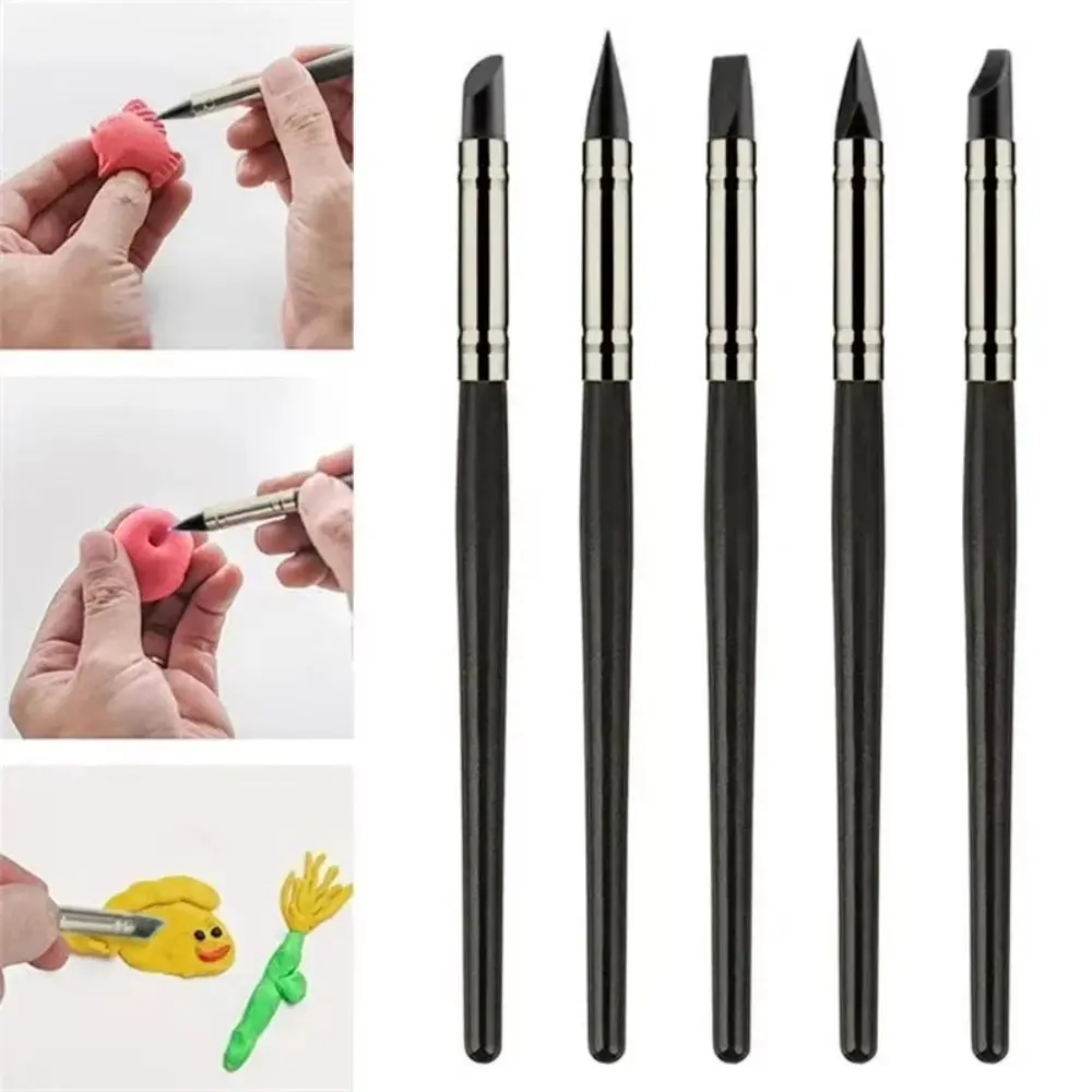 5PCS New Silicone Clay Sculpting Tool Soft Multifunctional Clay Silicone Pen Durable Black Pottery Carving Pen