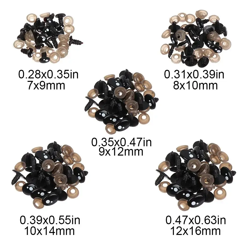 20/40pcs 7-12mm Black Plastic Oval Safety Eyes For White Bear Doll Animal Puppet Crafts DIY Sewing Accessories
