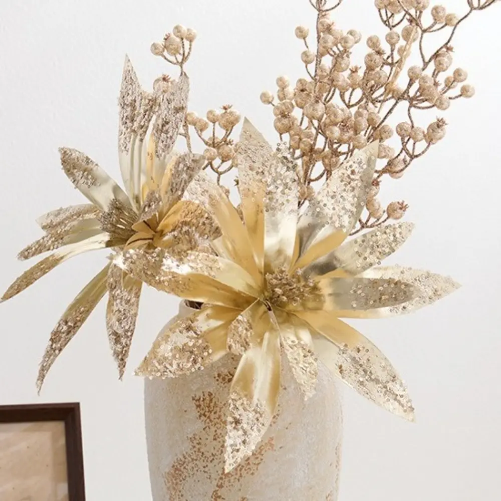 Glitter Christmas Glitter Artificial Flowers Large 33cm with Stems Xmas Tree Flowers Ornaments Creative Cute