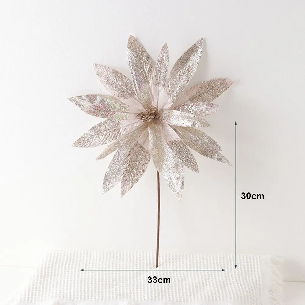 Glitter Christmas Glitter Artificial Flowers Large 33cm with Stems Xmas Tree Flowers Ornaments Creative Cute