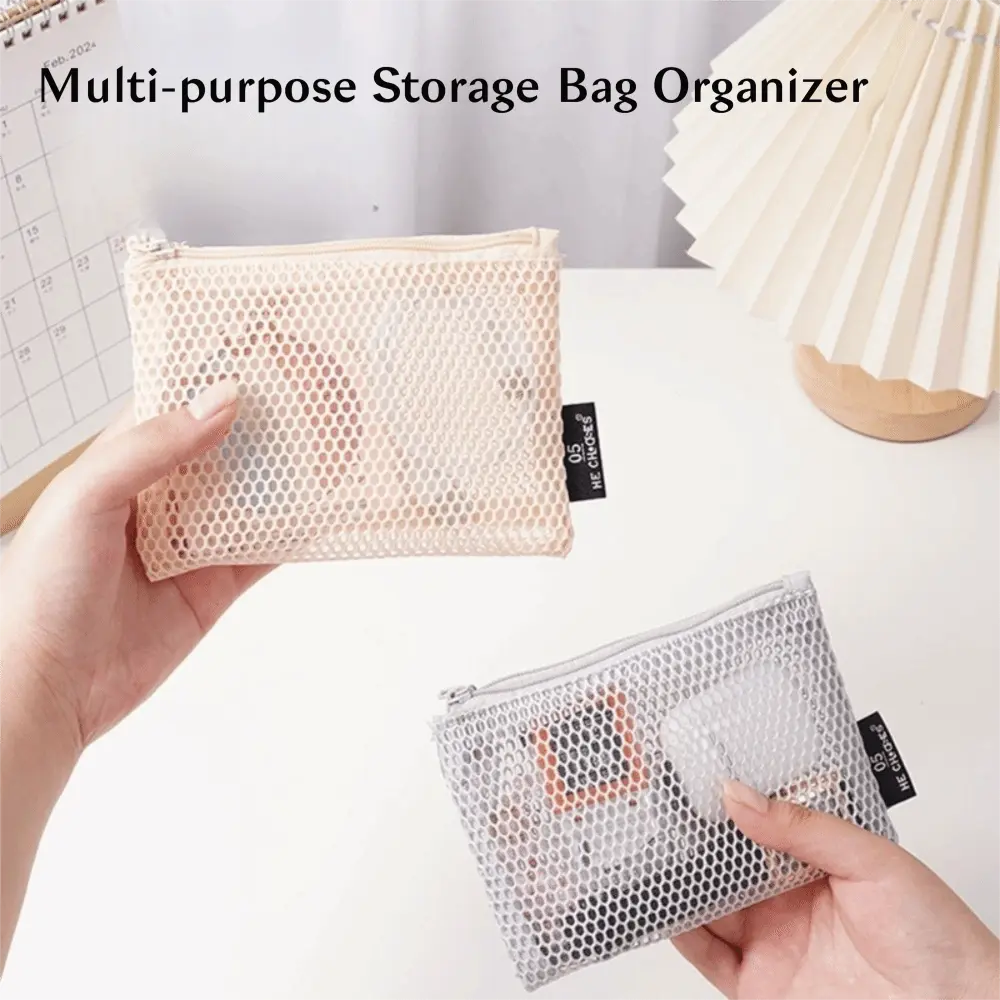 Durable With Handle Grid Storage Bag Double Zipper Large Capacity Cosmetic Bag Multi-function Toiletry Bag