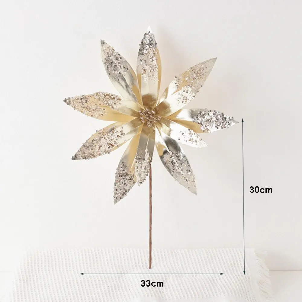 Glitter Christmas Glitter Artificial Flowers Large 33cm with Stems Xmas Tree Flowers Ornaments Creative Cute