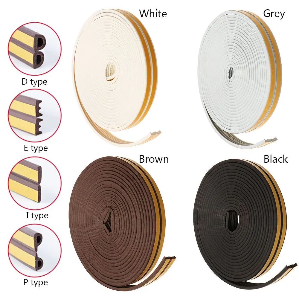 5/10m D/E/P/I Type Noise Insulation Rubber Weather Strips Window Door Seal Strip Draught Excluder Foam