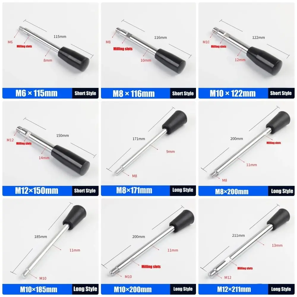 1Pcs Durable M6-M12 Handle Bar Long Grip Fixed Machine Work Rod Bakelite Knob Carbon Steel Bar Bench Drill Accessories