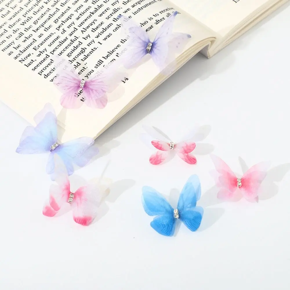 50Pcs Gradient Color Organza Fabric Butterfly Appliques Chiffon Butterfly Clothes Sewing Patch DIY Simulation Butterfly Patch