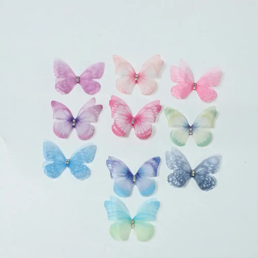 50Pcs Gradient Color Organza Fabric Butterfly Appliques Chiffon Butterfly Clothes Sewing Patch DIY Simulation Butterfly Patch