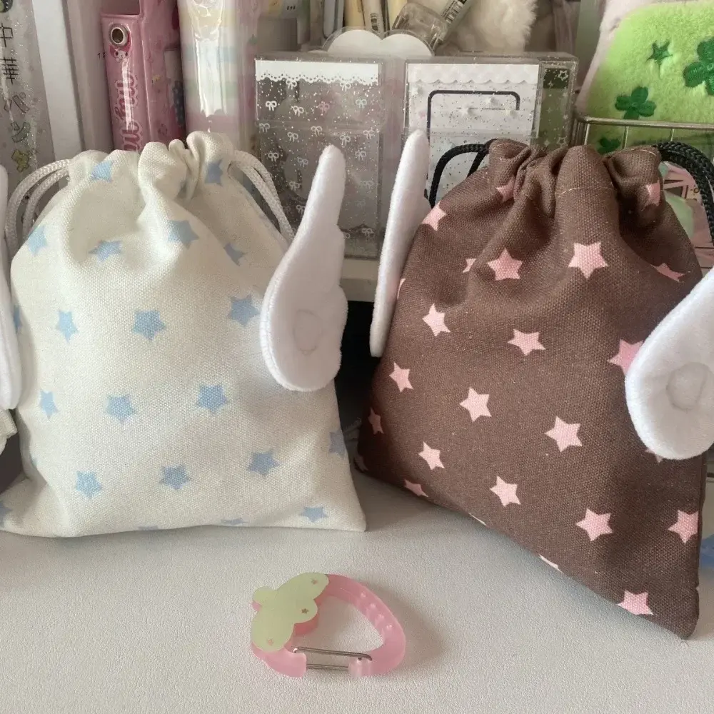Fashion Portable Bundle Pocket Star Pattern Canvas Cosmetics Bag Dustproof Rope Drawstring Design Stationery Storage Bag
