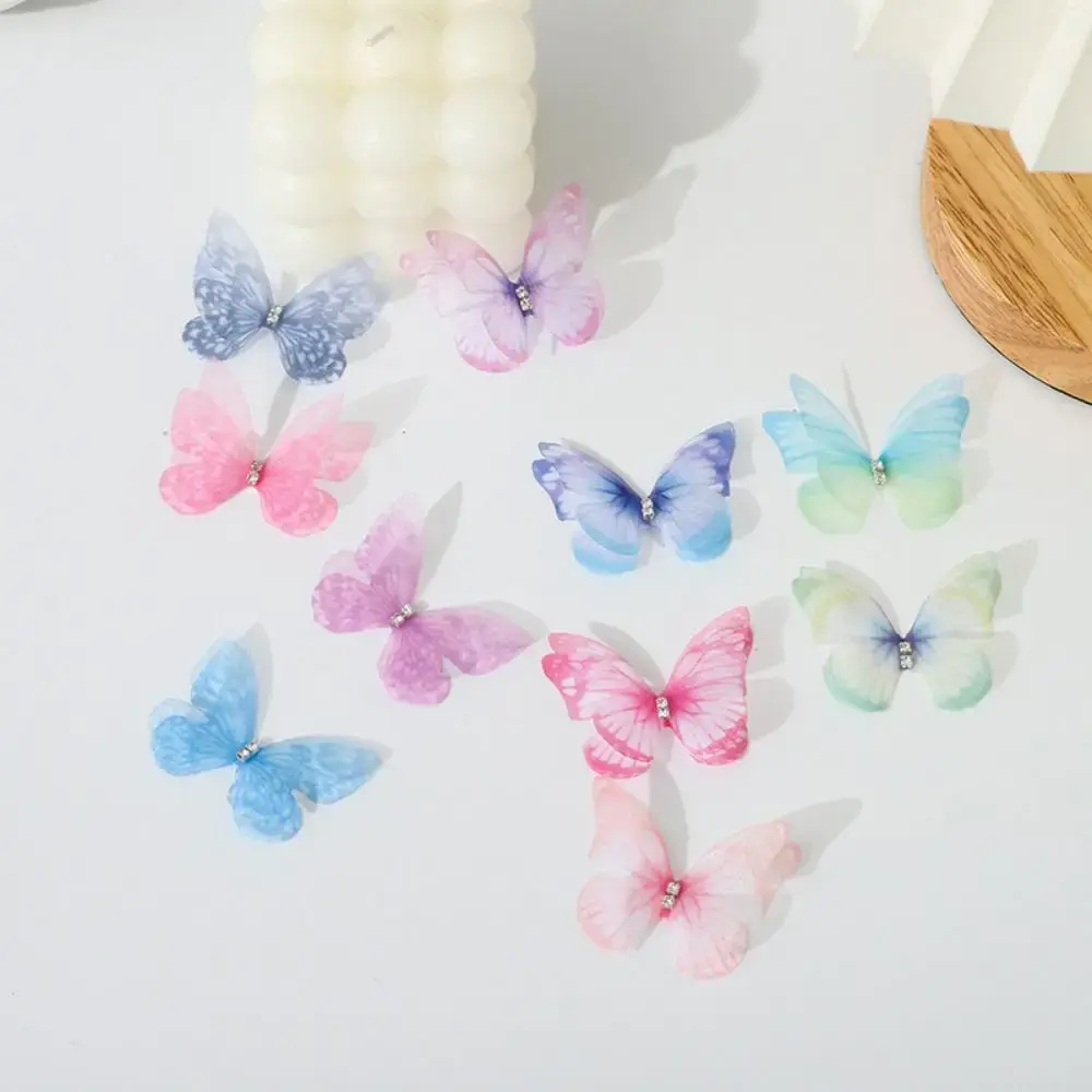 50Pcs Gradient Color Organza Fabric Butterfly Appliques Chiffon Butterfly Clothes Sewing Patch DIY Simulation Butterfly Patch