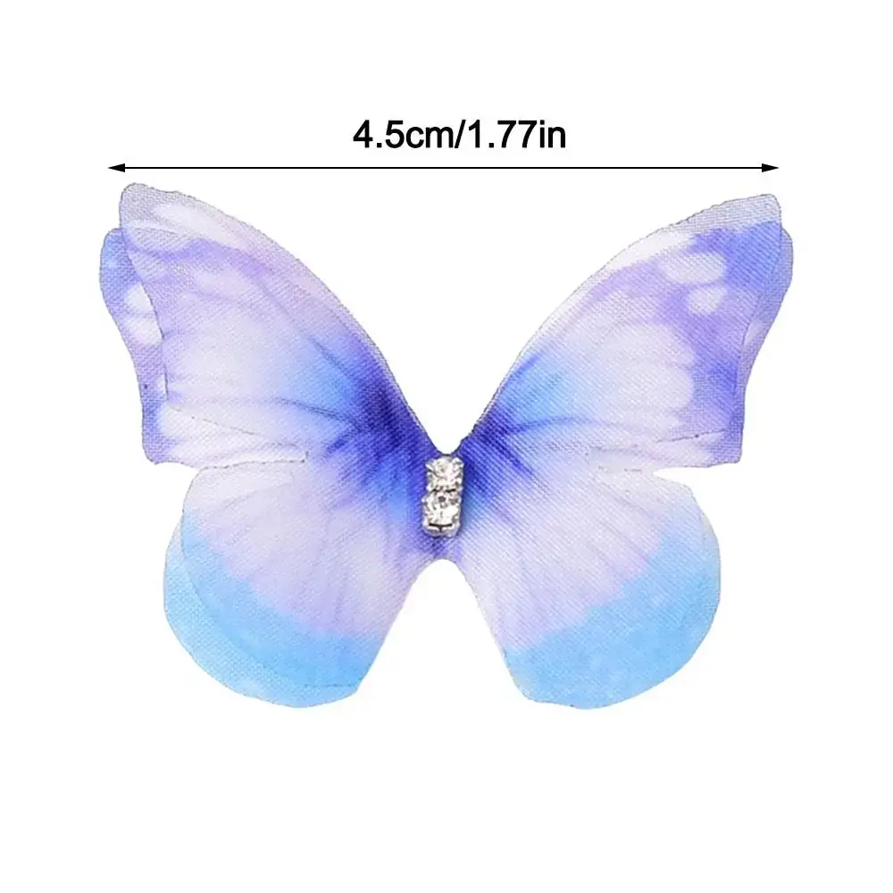 50Pcs Gradient Color Organza Fabric Butterfly Appliques Chiffon Butterfly Clothes Sewing Patch DIY Simulation Butterfly Patch