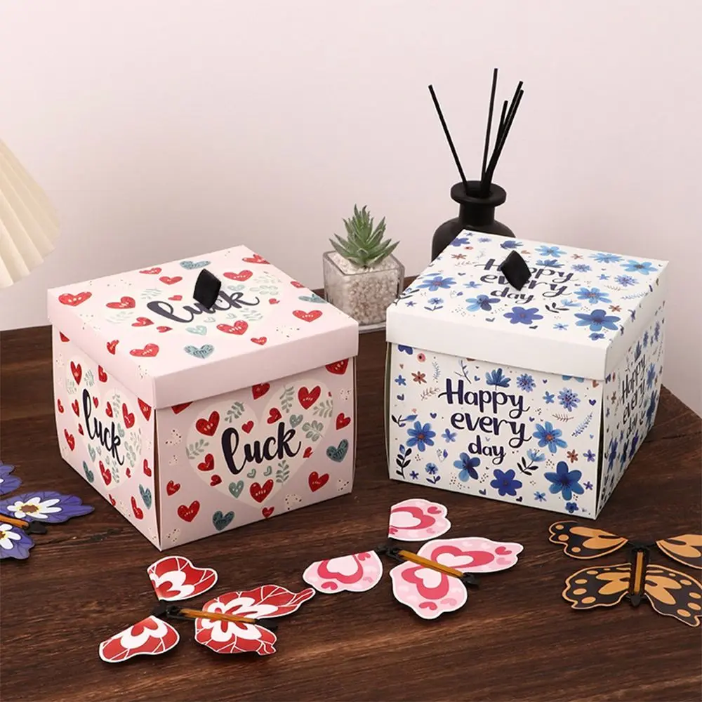 Multicolor Flying Butterfly Gift Box Enclose 4PCS Butterflies Auto Expand Exploding Gift Box Paper Present Box