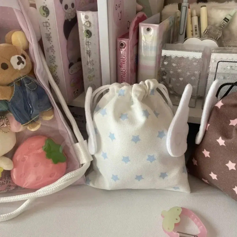 Fashion Portable Bundle Pocket Star Pattern Canvas Cosmetics Bag Dustproof Rope Drawstring Design Stationery Storage Bag