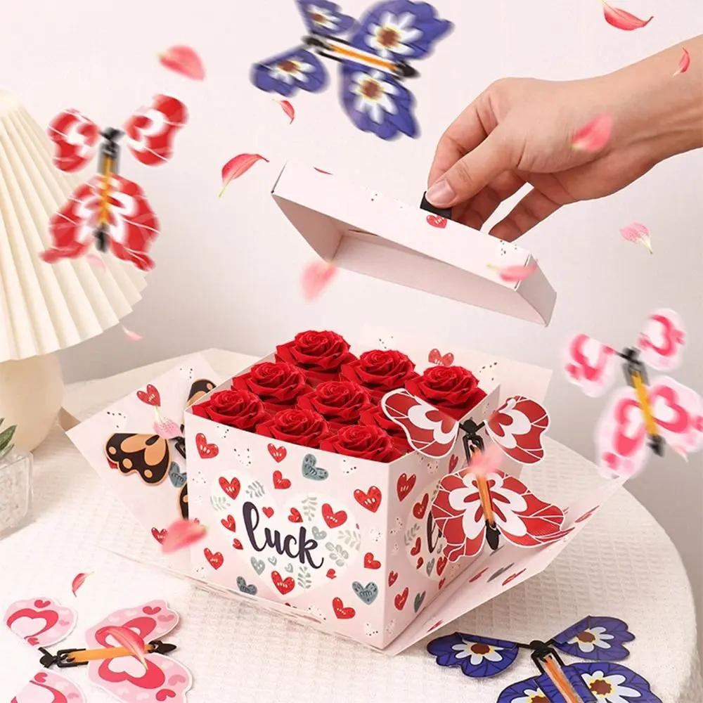 Multicolor Flying Butterfly Gift Box Enclose 4PCS Butterflies Auto Expand Exploding Gift Box Paper Present Box