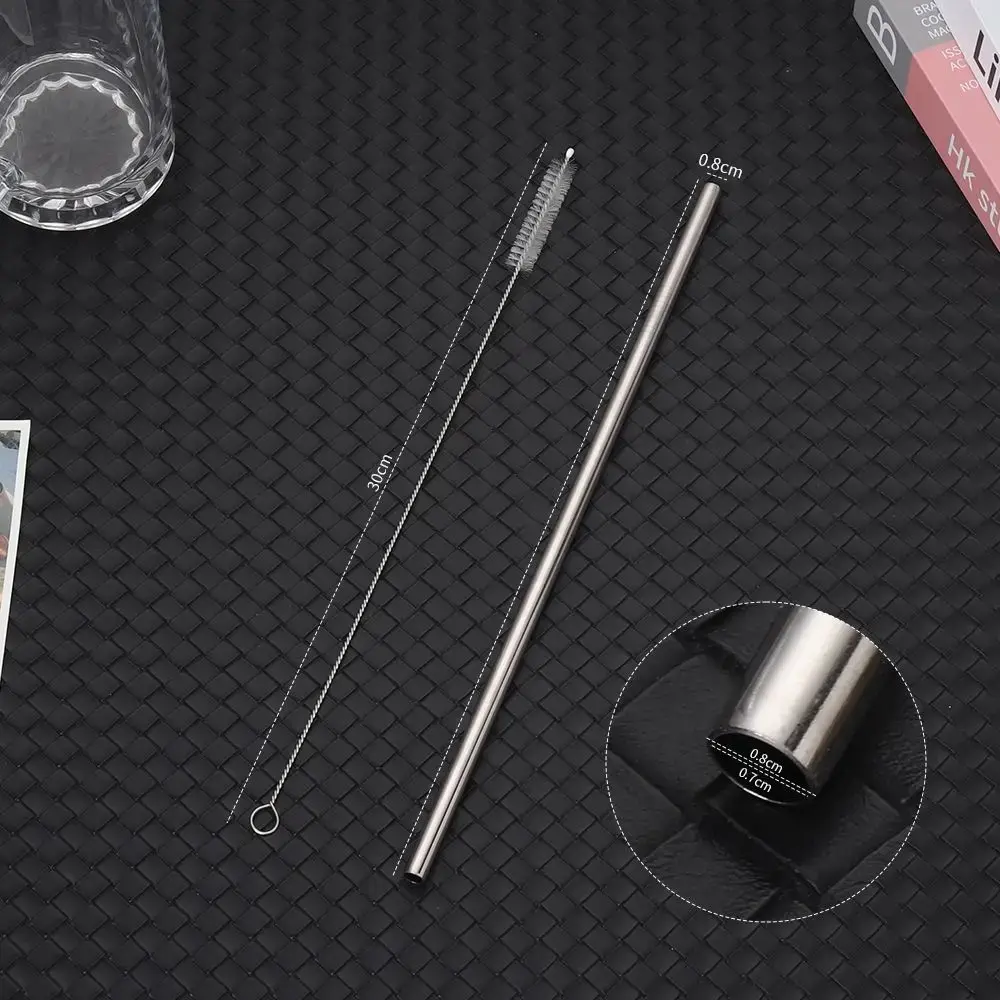 1Pcs Straight Bent Stainless Steel Straws Silver 6mm 8mm Cup Straw Reusable Drinking Replacement Straw for 30oz 40oz Tyeso Cup