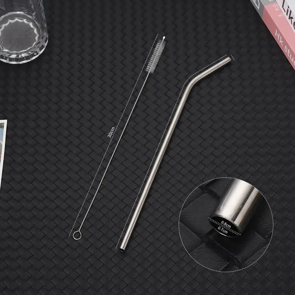 1Pcs Straight Bent Stainless Steel Straws Silver 6mm 8mm Cup Straw Reusable Drinking Replacement Straw for 30oz 40oz Tyeso Cup