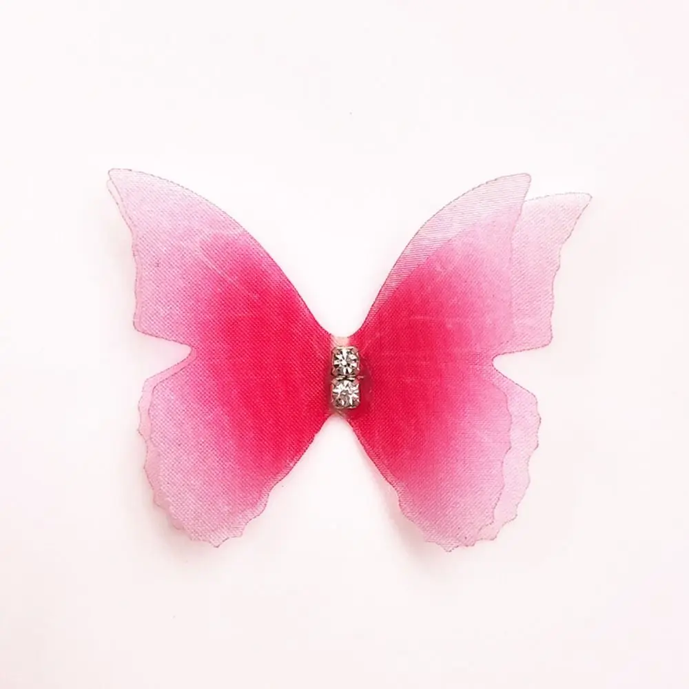 50Pcs Double Layer Butterfly Appliques 3D DIY Handmade Butterfly Patch Gradient Color Dreamy Chiffon Butterfly