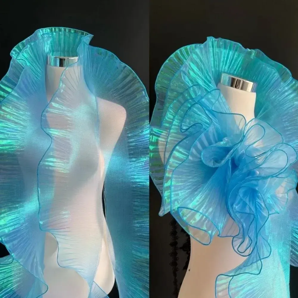 2025 1Yard Gradient Lace Fabric DIY 15CM Wide Pleated Lace Ribbon Transparent Organza Fabric Dress Accessories