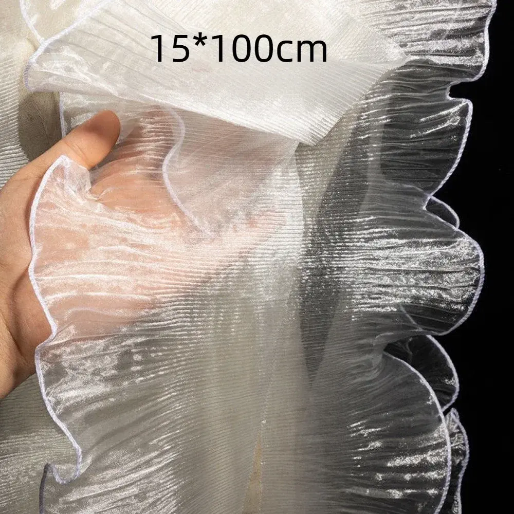 2025 1Yard Gradient Lace Fabric DIY 15CM Wide Pleated Lace Ribbon Transparent Organza Fabric Dress Accessories
