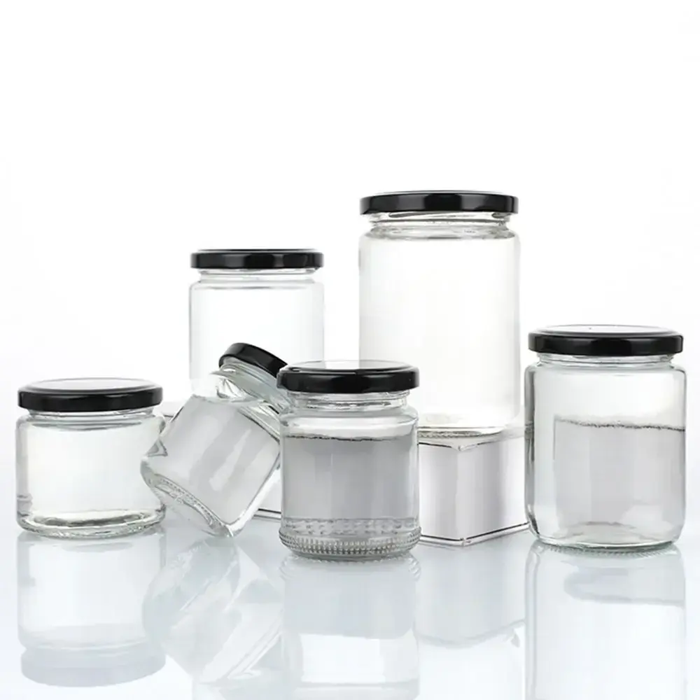 1Pcs with Black Airtight Lids Glass Jar Food Storage Kitchen Mason Jar Round 100ml 150ml 195ml 240ml Canning Containers