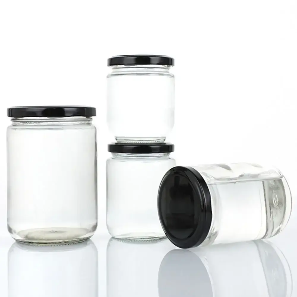 1Pcs with Black Airtight Lids Glass Jar Food Storage Kitchen Mason Jar Round 100ml 150ml 195ml 240ml Canning Containers