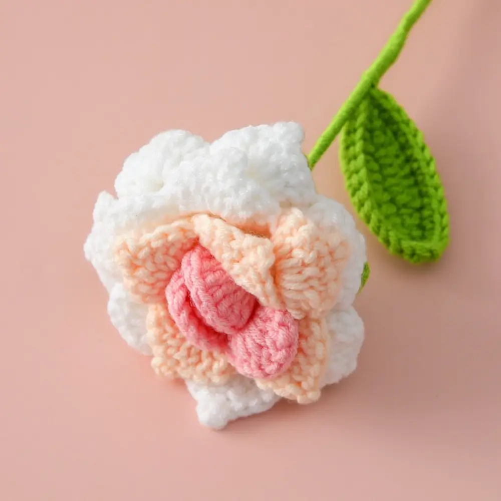 Pointed Leaf Crochet Rose Flower DIY Graduation Bouquet Romantic Knitting Flowers Photo Props Handmade Flower Crochet Bouquet