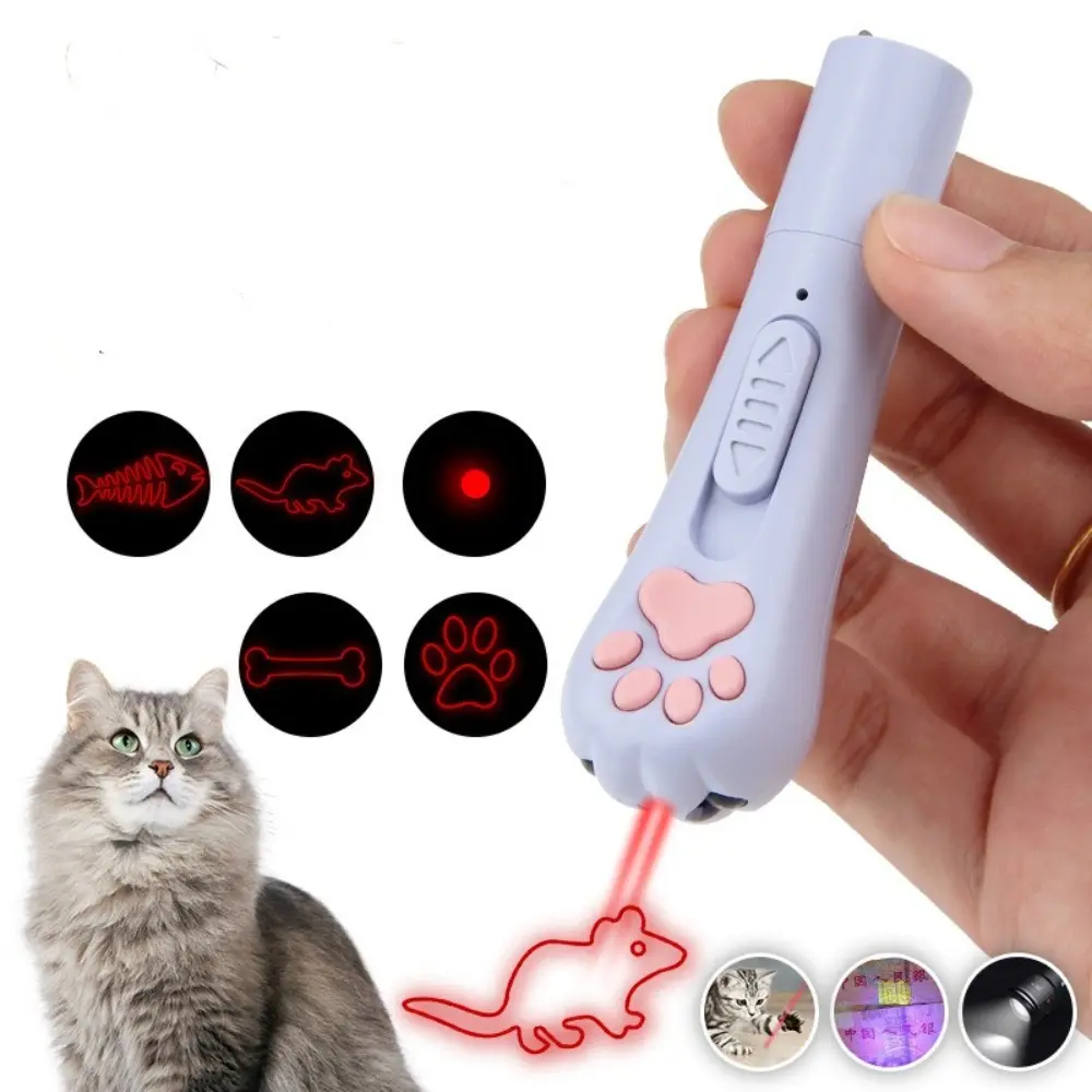 New Multi-function Pet Projector Pen with Keychain USB-Rechargeable Laser Cat Teaser Interactive Training Toy Pet Supplies