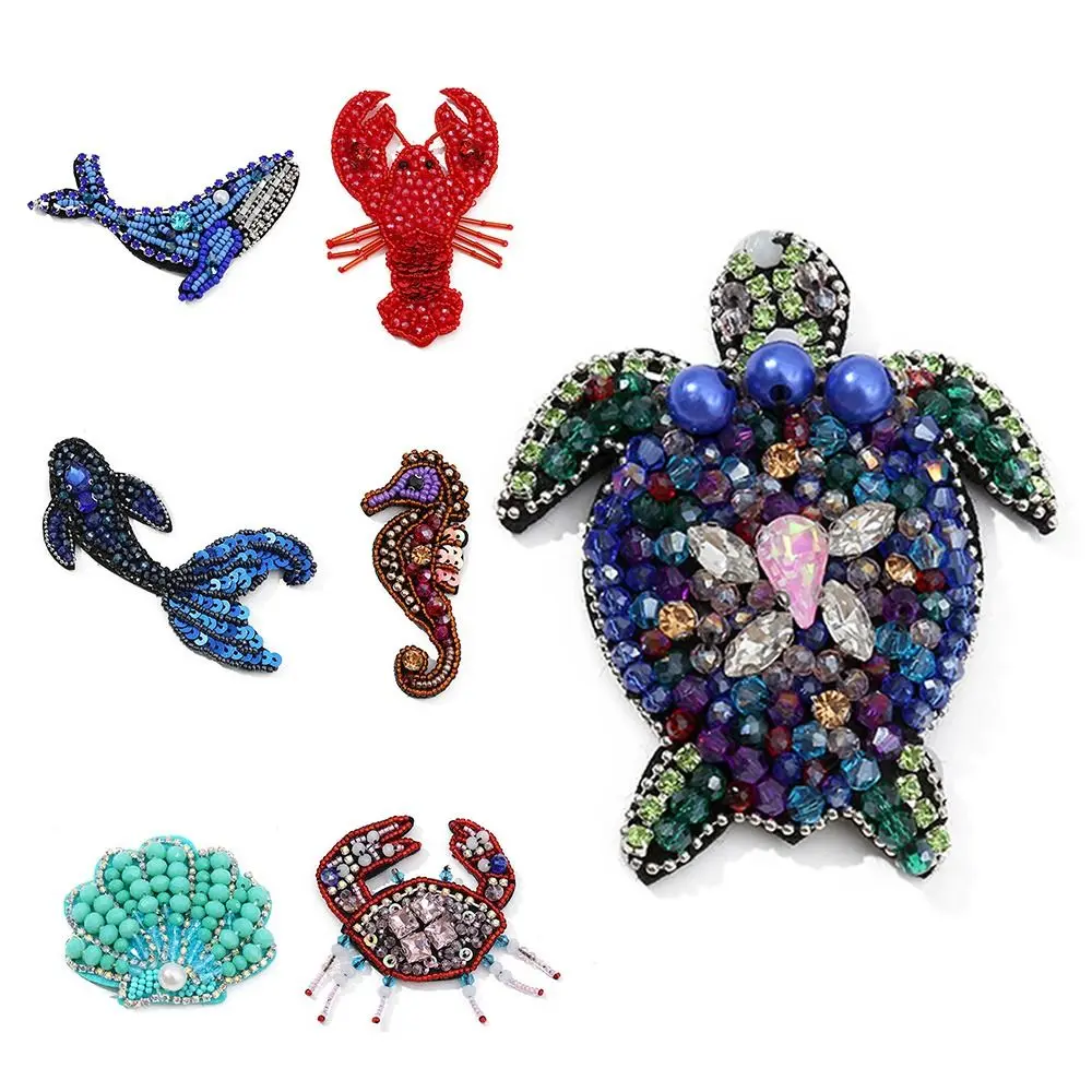 3D Marine Animal Patches Seahorse Crab Beaded Patches Handmade Starfish Cartoon Patches For DIY Craft & Cloth Decoration