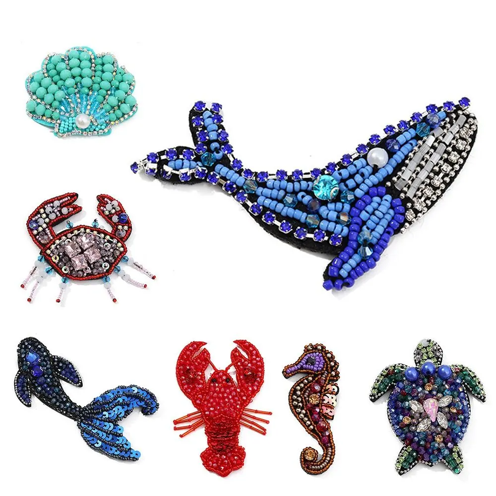 3D Marine Animal Patches Seahorse Crab Beaded Patches Handmade Starfish Cartoon Patches For DIY Craft & Cloth Decoration