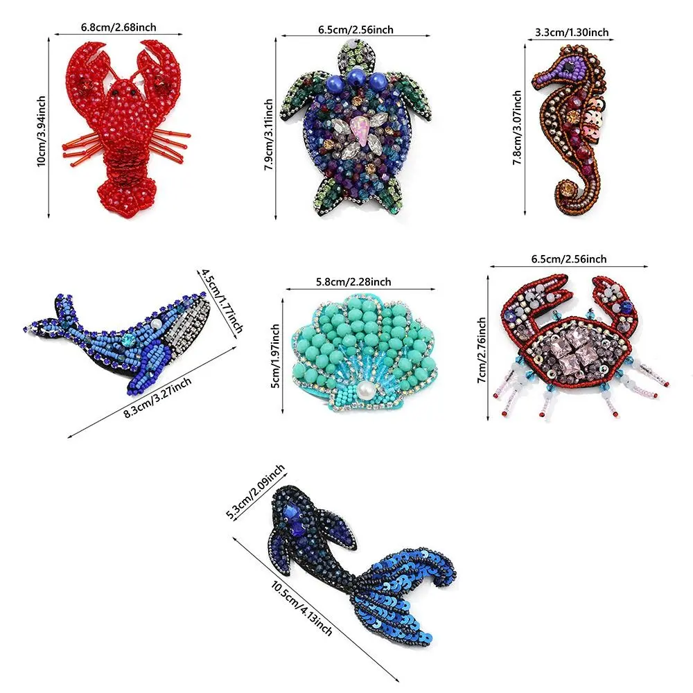 3D Marine Animal Patches Seahorse Crab Beaded Patches Handmade Starfish Cartoon Patches For DIY Craft & Cloth Decoration
