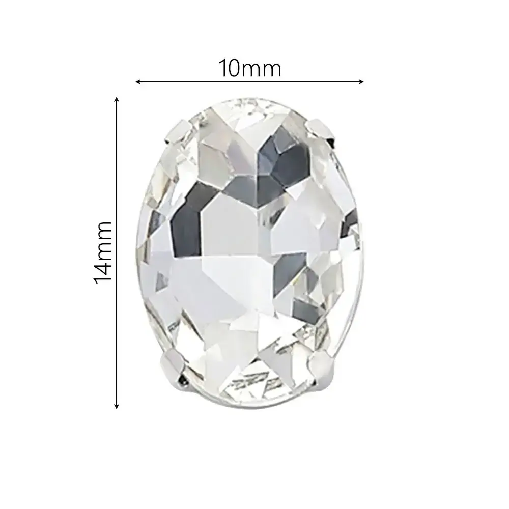 50Pcs/Pack Egg Shape Glitter Sewing Rhinestones Sew On 10x14mm Glass Crystal Stones With Silver Claw Diamond Beads Ornament