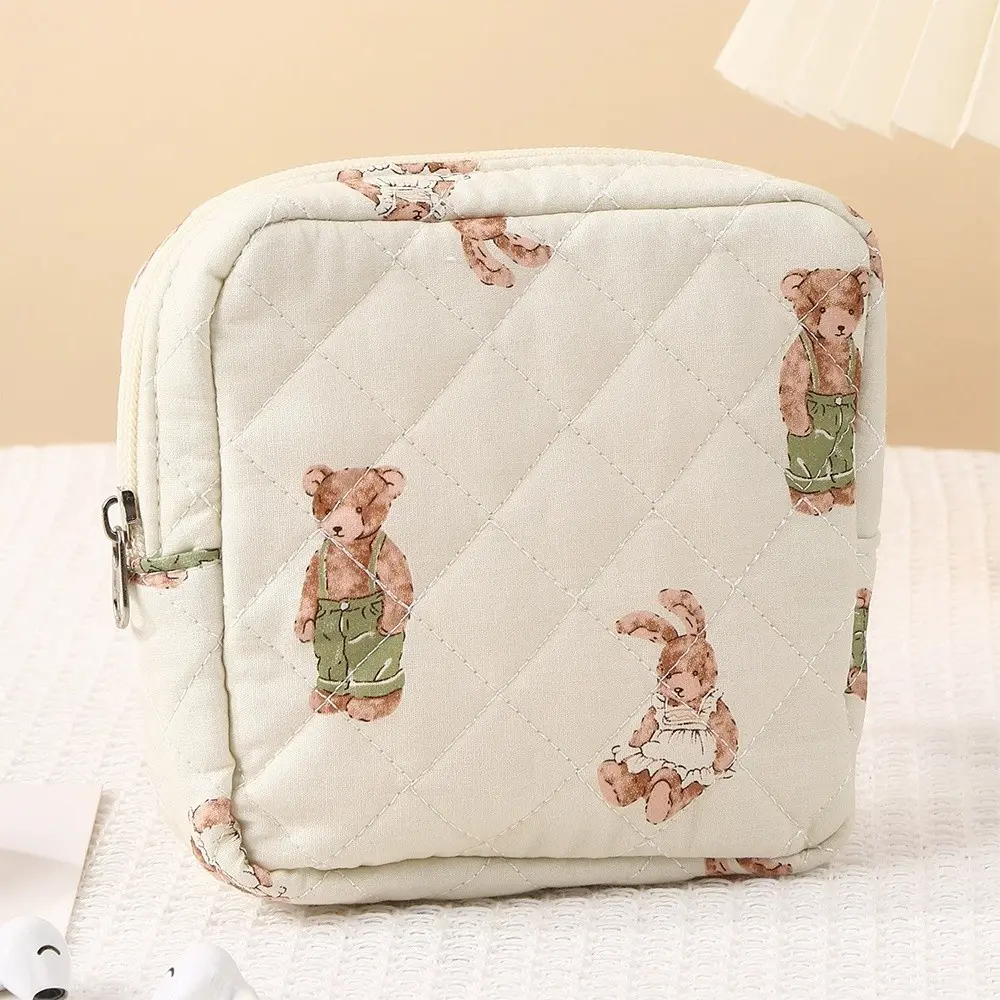 Flower Cartoon Design Sanitary Napkins Bag Zipper Closure Compact & Portable Storage Pouch Multipurpose Storage Bag