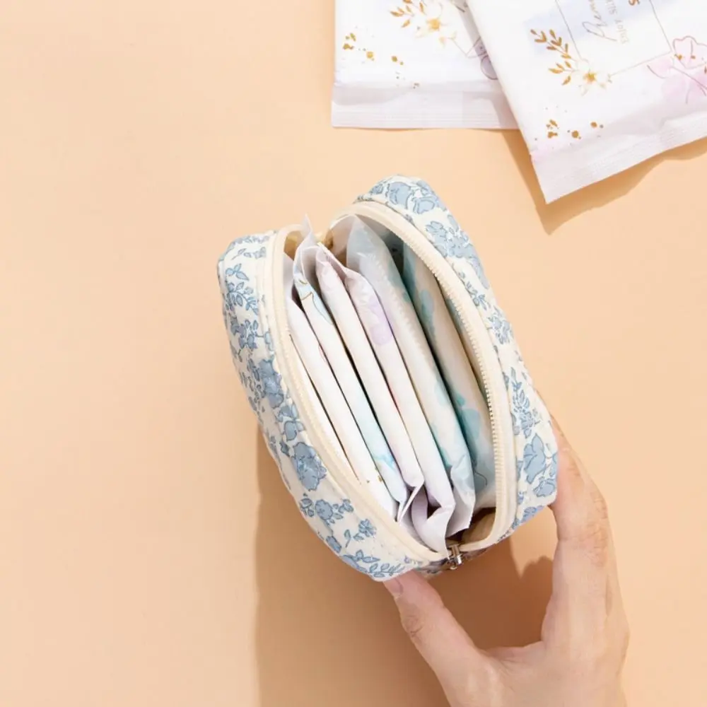 Flower Cartoon Design Sanitary Napkins Bag Zipper Closure Compact & Portable Storage Pouch Multipurpose Storage Bag