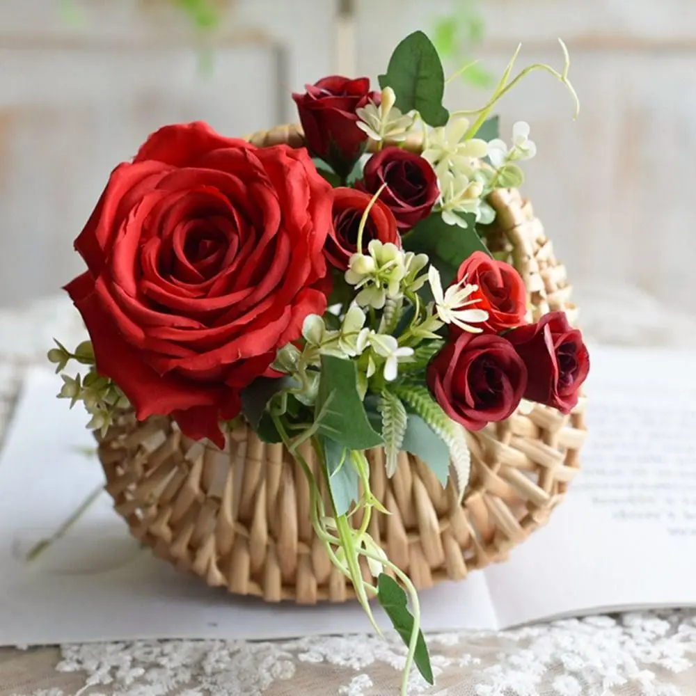 Willow Rattan Flower Girl Baskets Sturdy Woven Basket Flower Arrangement Basket Yellow Picnic Container Wicker Half Moon Baskets