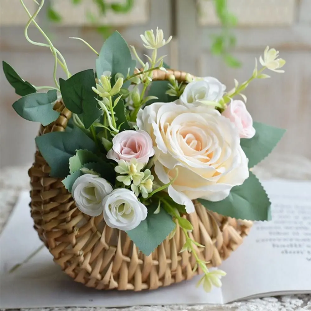 Willow Rattan Flower Girl Baskets Sturdy Woven Basket Flower Arrangement Basket Yellow Picnic Container Wicker Half Moon Baskets