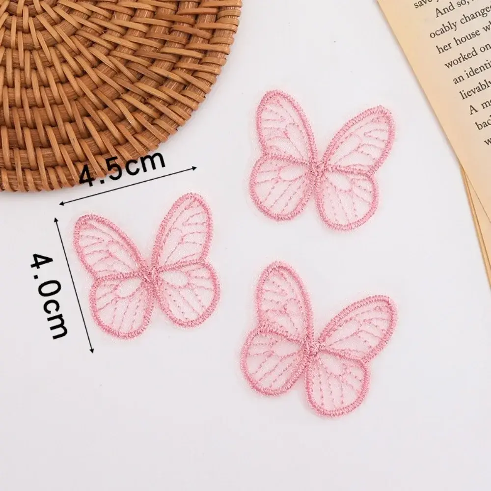 100pcs 4.5CM Embroidery Lace Butterfly Appliques Dreamy DIY Handmade Simulation Mesh Butterfly Patch 3D Sewing Craft Decoration
