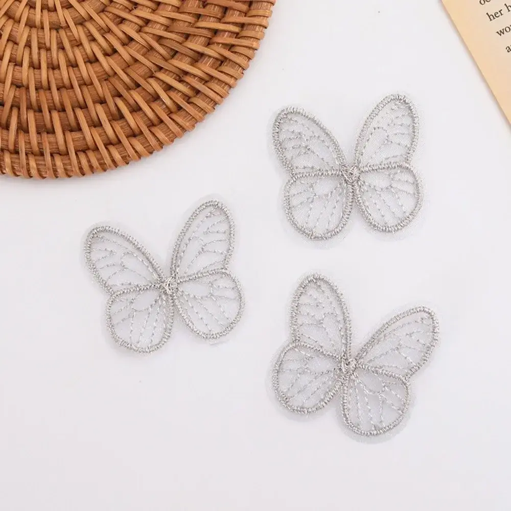 100pcs 4.5CM Embroidery Lace Butterfly Appliques Dreamy DIY Handmade Simulation Mesh Butterfly Patch 3D Sewing Craft Decoration