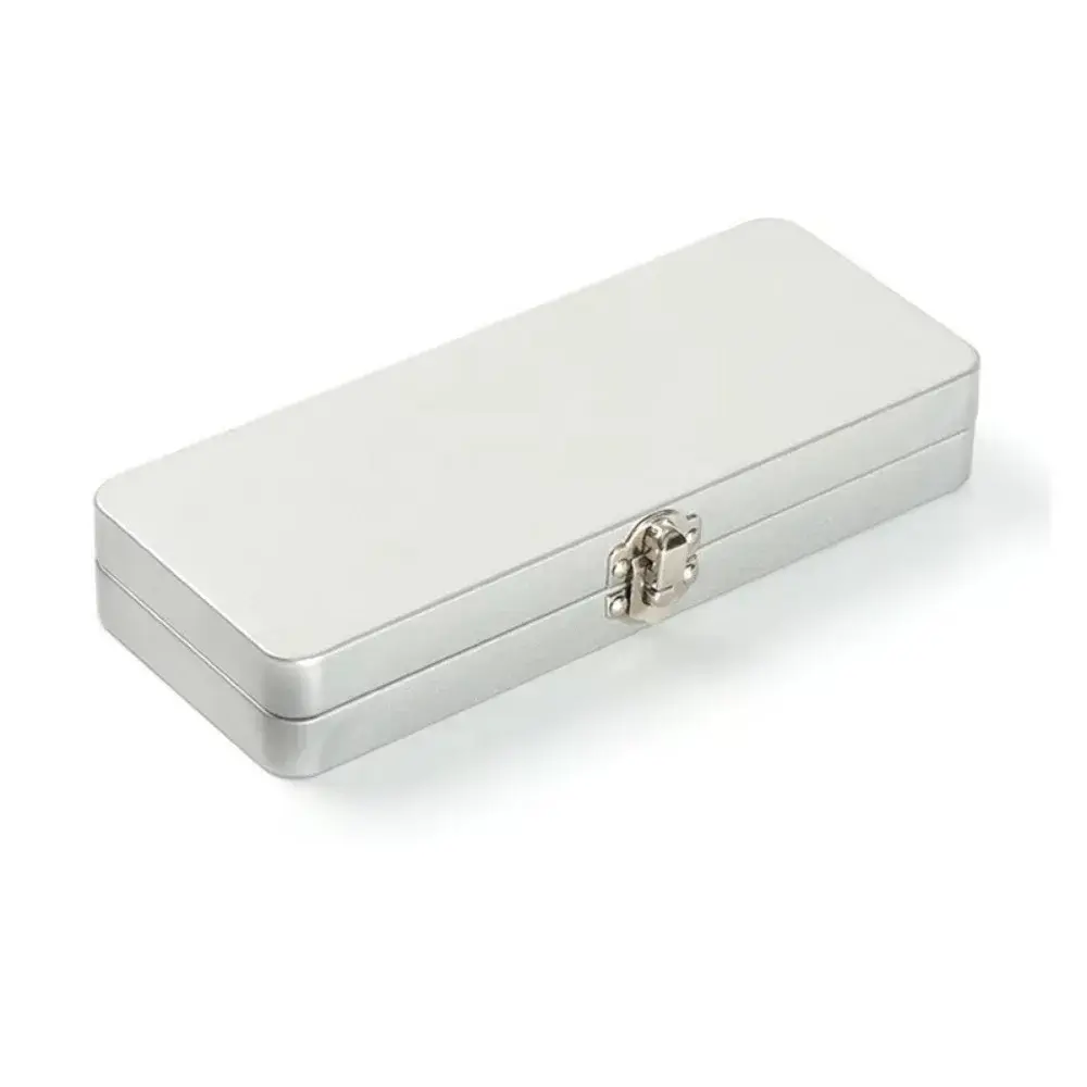 New Rectangle Metal Storage Box Silver Iron Metal Buckles Box with Lock Flip Cover Cosmetic Brush Case Solid Water Colour Box