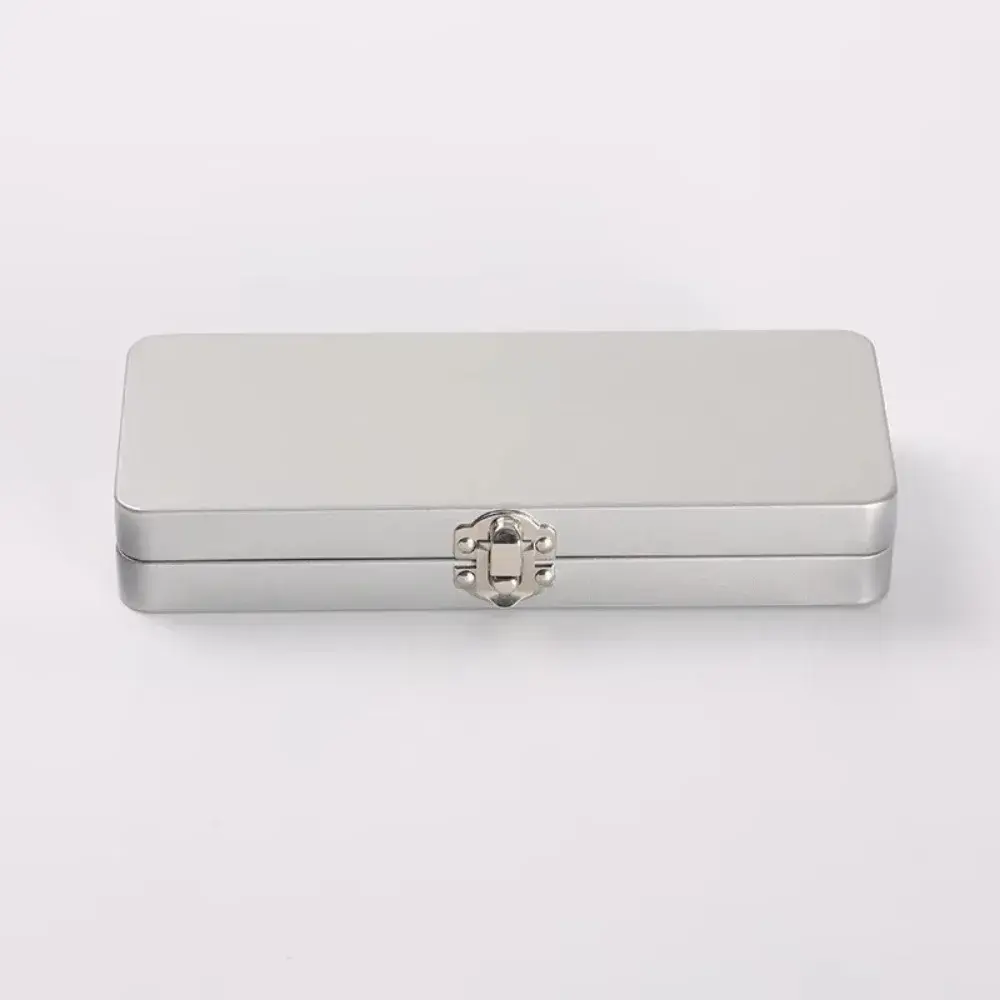 New Rectangle Metal Storage Box Silver Iron Metal Buckles Box with Lock Flip Cover Cosmetic Brush Case Solid Water Colour Box