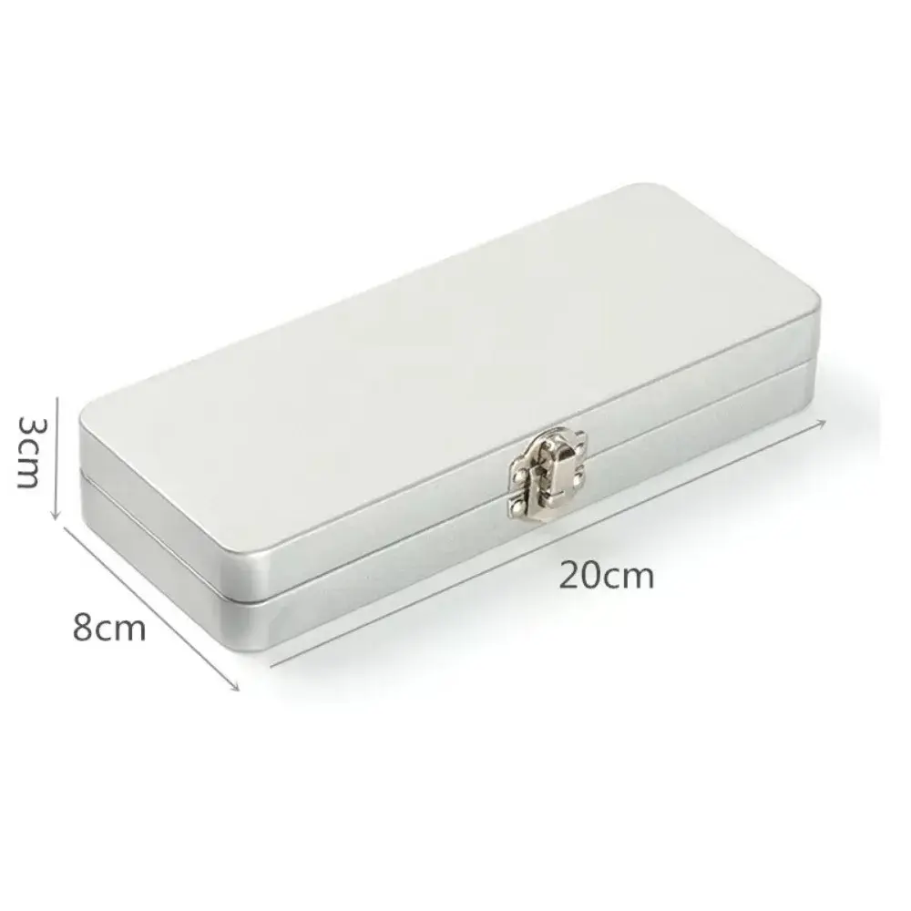 New Rectangle Metal Storage Box Silver Iron Metal Buckles Box with Lock Flip Cover Cosmetic Brush Case Solid Water Colour Box