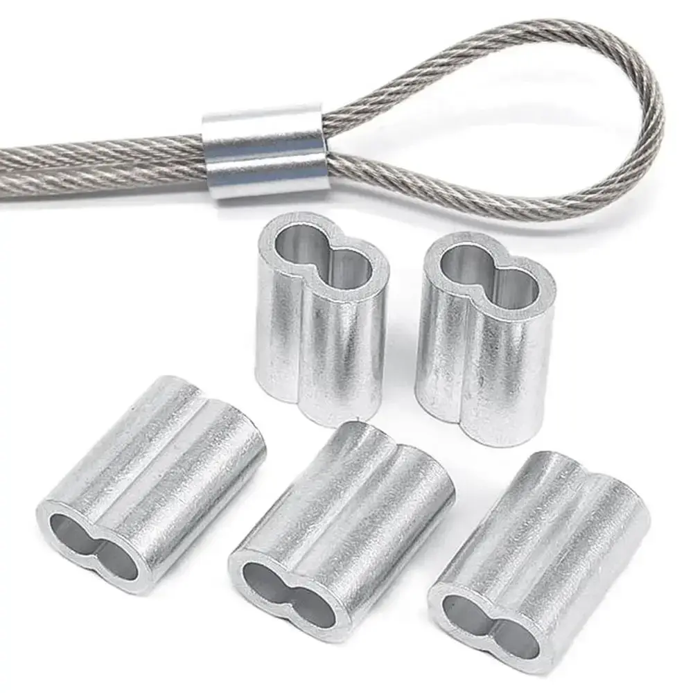 10-50Pcs 8-Shape M1 to M12 Crimp Sleeve Fixing Clip Hardware Cable Clip Double Hole Aluminum Wire Ferrules Steel Wire Rope