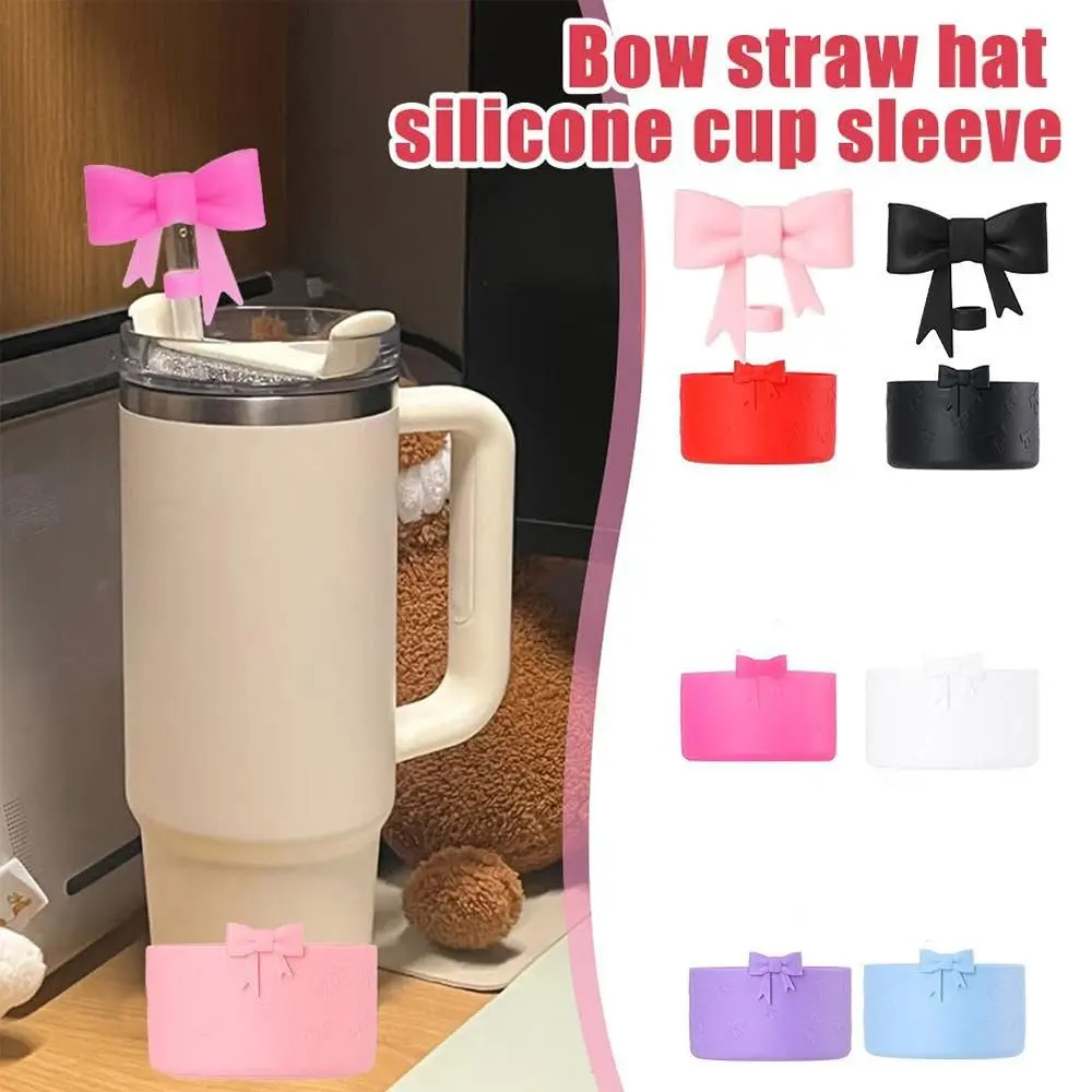 Splash Proof Silicone Water Bottle Boot Reusable Water Bottle Accessories Drinking Straw Tips Lids Anti-Slip Bowknot
