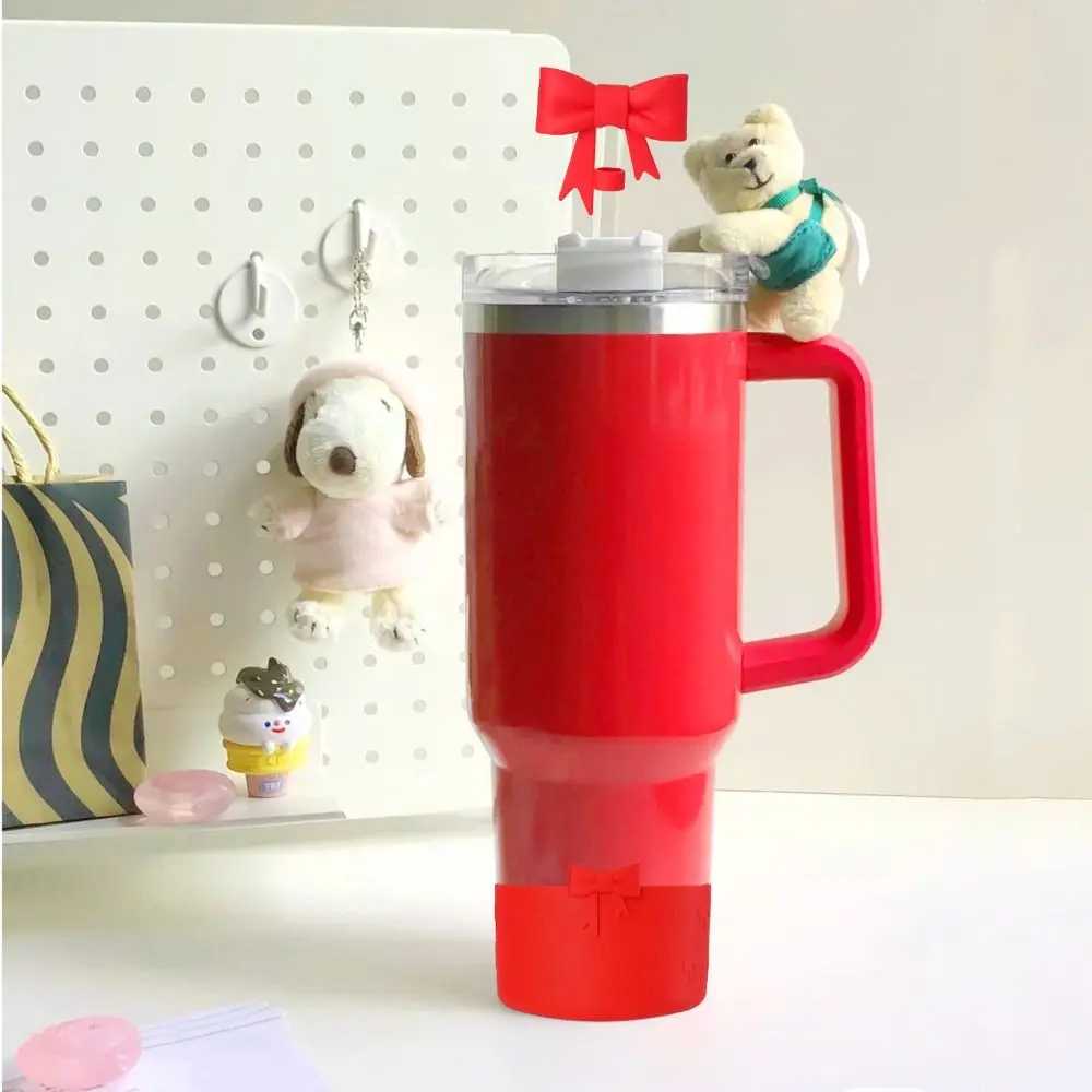 Splash Proof Silicone Water Bottle Boot Reusable Water Bottle Accessories Drinking Straw Tips Lids Anti-Slip Bowknot